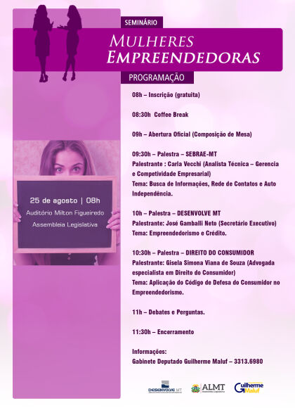 Seminário 'Mulheres Empreendedoras' será nesta sexta-feira (25)
