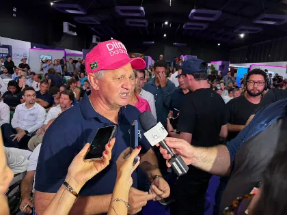 Deputado Dilmar Dal Bosco em entrevista coletiva durante a Show Safra 2026, em Lucas do Rio Verde